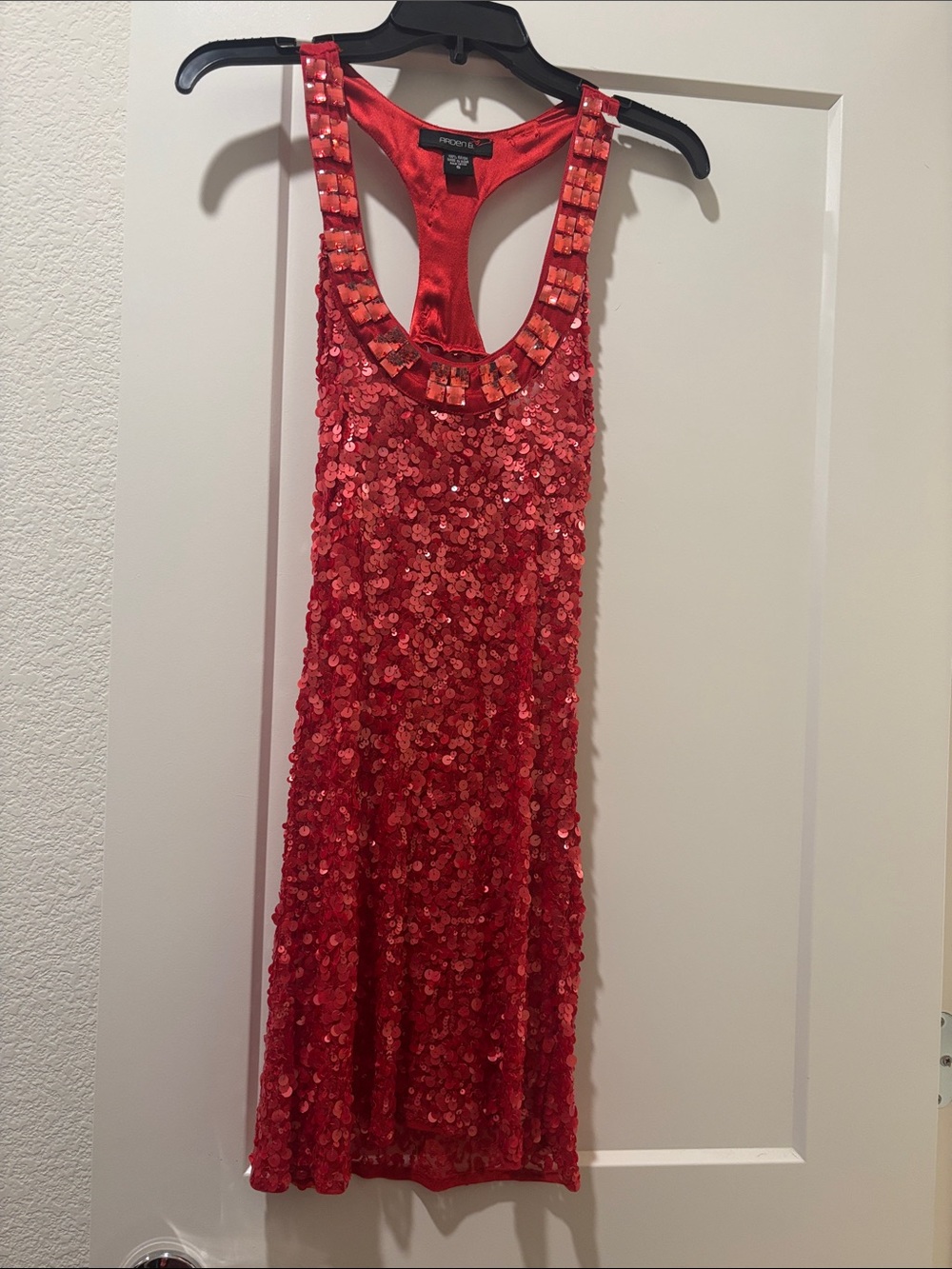 Arden B Red Sequin Racerback Mini Dress with Beaded Neckline